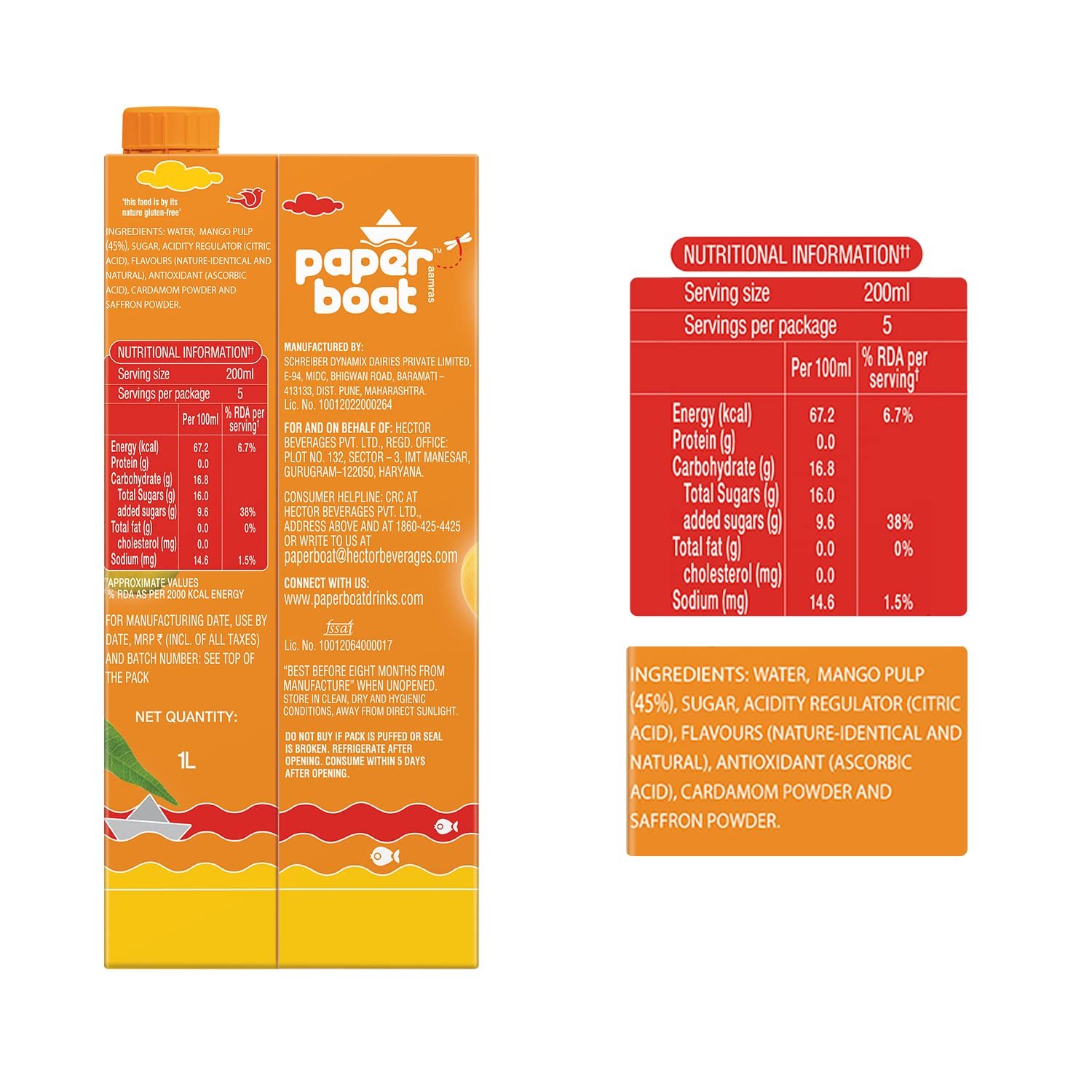 Paper Boat Aamras, Mango Fruit Juice, No Added Preservatives and Colours (1L) - Image 4