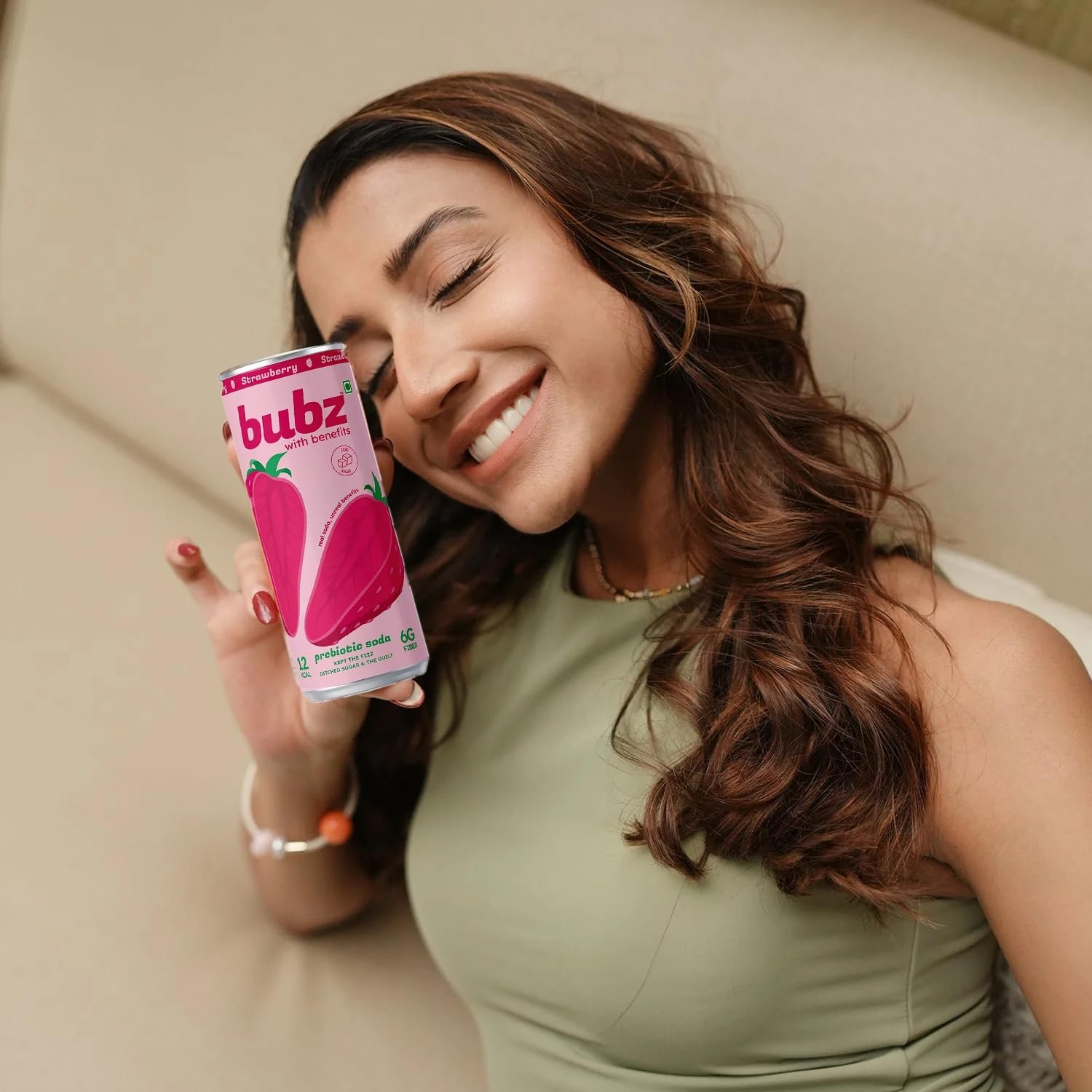 Bubz Strawberry Prebiotic Soda | 0g Added Sugar, 12 Kcal Per Can, 6g Prebiotic Fiber | Strawberry Flavor | 250 ml Can | Pack of 6 Low Calorie Soda Drink - Image 5