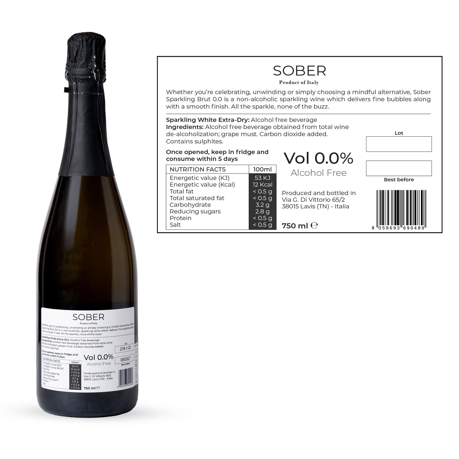 Sober Sparkling Brut 0.0 Non Alcoholic Sparkling Wine | Alcohol Free Wine Drink | Low Calories | No Added Sugar | No Added Preservatives | Zero Alcohol Beverage | 750ml - Image 7