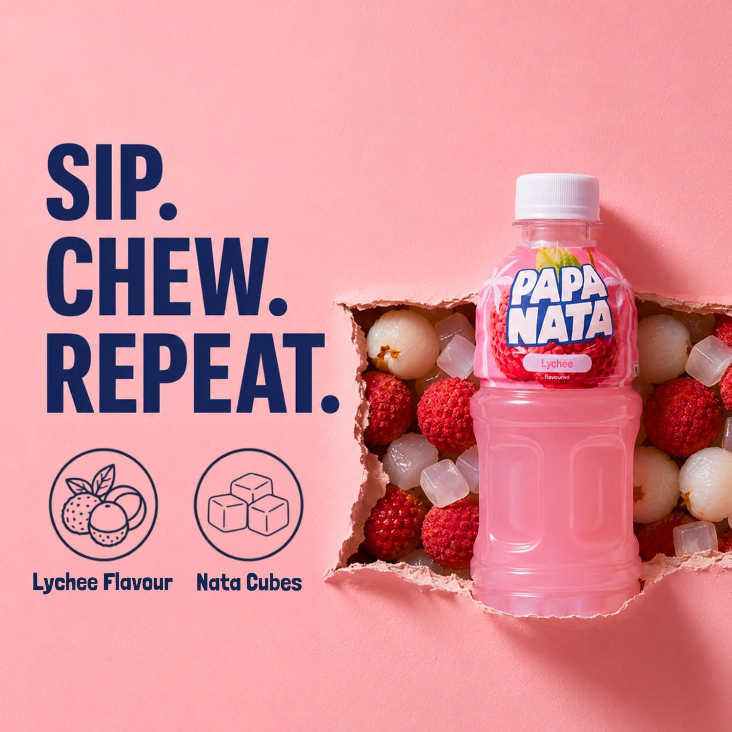 PAPANATA Lychee Juice with Nata de Coco Jelly (320ml X 6) Pure & Refreshing Sip & Chew Beverage | Ready to Drink Lychee Fruit Juice Beverage with Nata de Coco for Kids & Adults - Image 2
