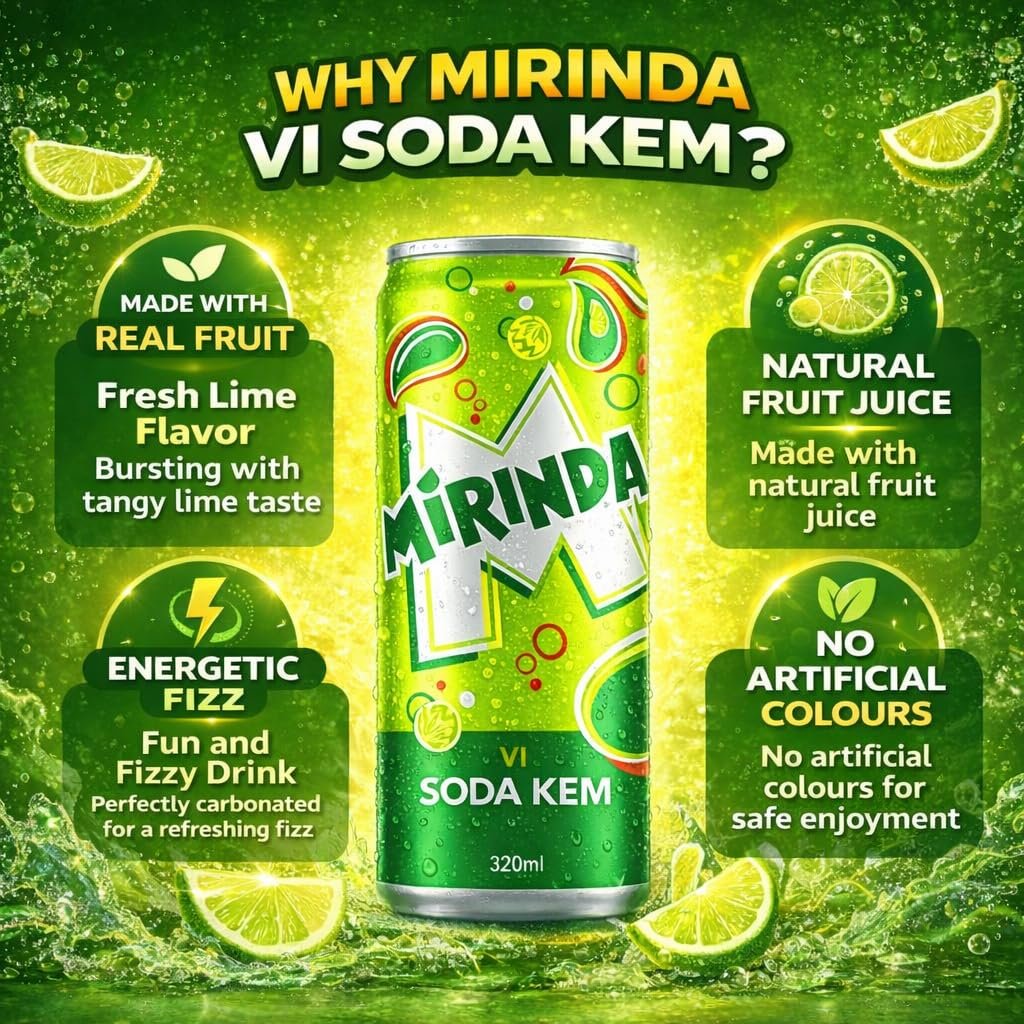 MiRINDA Soda Kem Carbonated Soft Drink (Pack of 12) 320ml Can By COUGAR, Refreshing Fizzy Cream Soda Flavor Beverage, Crisp Sparkling Drink, Ready to Serve Chilled, Perfect for Parties, Meals & Everyday Refreshment - (Imported-VIET) - Image 3