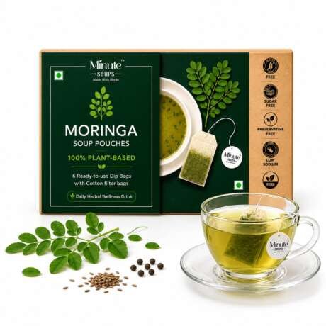 Minute Soups Moringa (Murungai Keerai) DipSoup Bags | Moringa Herbal Instant Soup | Drumstick Leaves Wellness Drink | Tea Bag StyleSoup | Instant Soup Packets | 6 Sachets (12g)