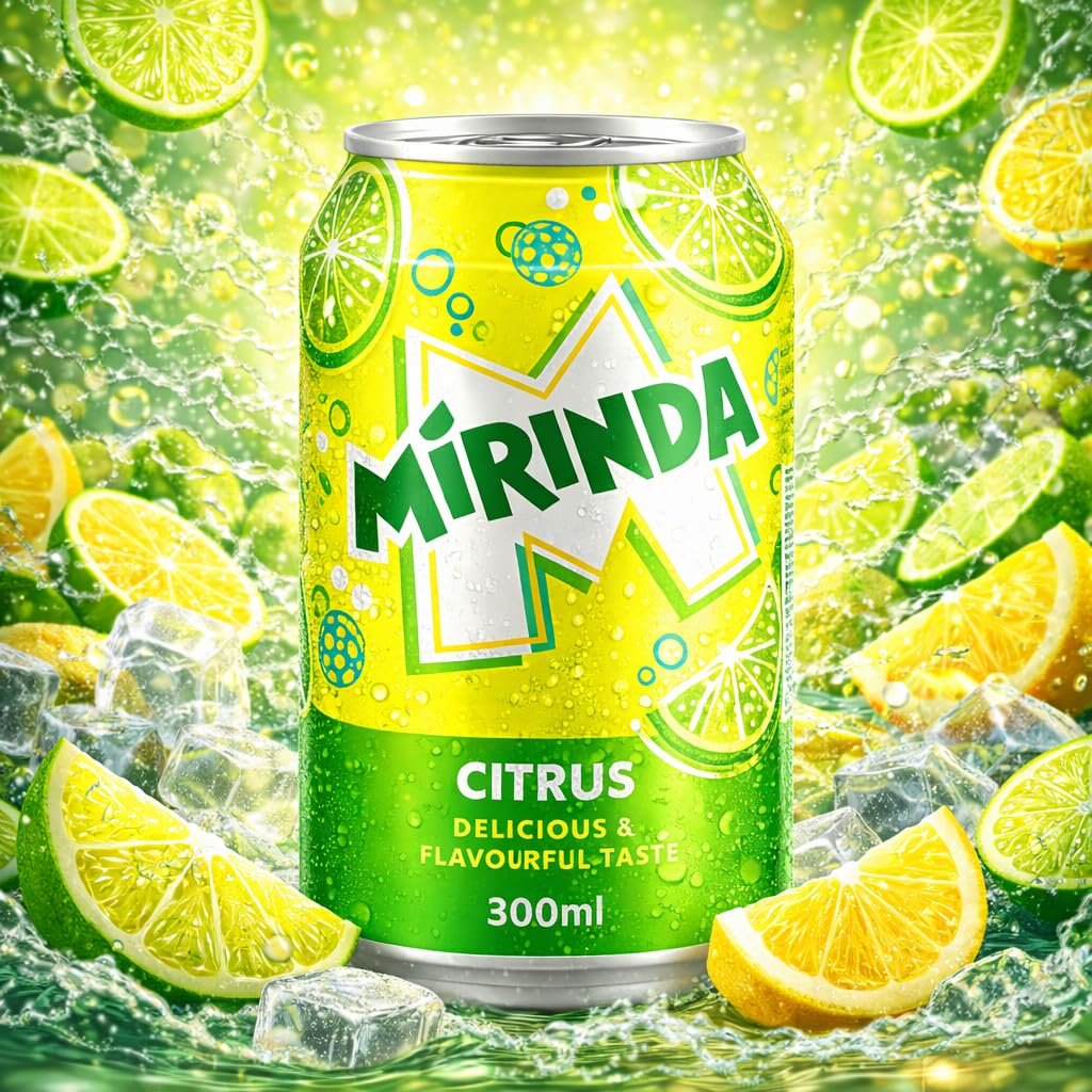 Mirinda Citrus Carbonated Soft Drink (Pack of 6) 300ml Can By COUGAR, Refreshing Fizzy Citrus Soda, Delicious & Flavourful Sparkling Beverage, Sweet & Tangy Taste, Ready to Serve Chilled, Single Serve Can for Parties & Everyday Refreshment - (Imported-UAE - Image 2