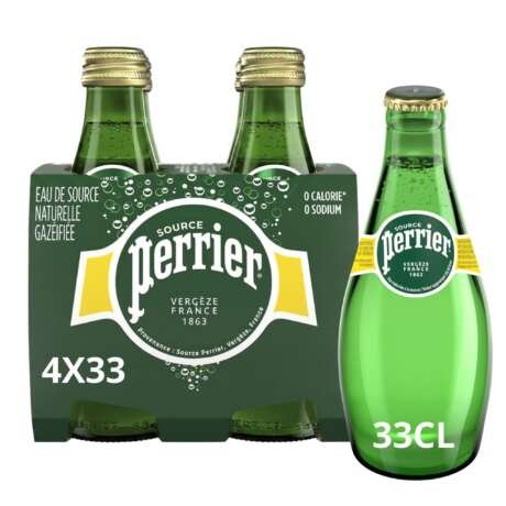 Perrier Carbonated Mineral Water • Water Captured at the Source in France, 11.16 fl oz ℮ 330 ml, 4 Pack