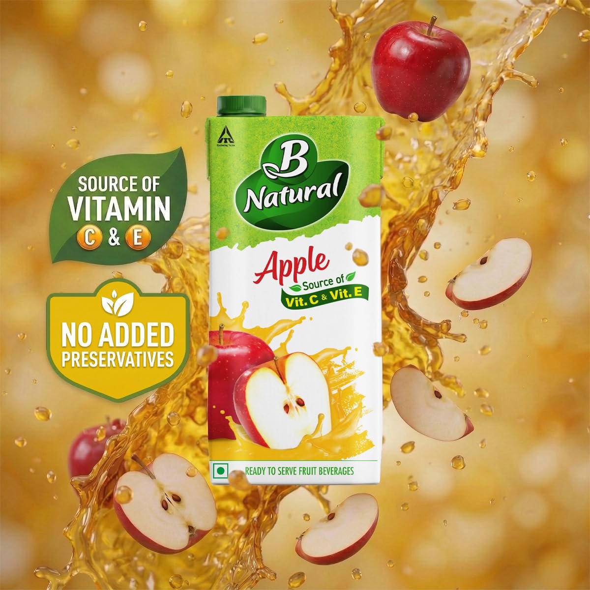 B Natural Apple Juice, Vitamin C & E, 1 litre - Image 2
