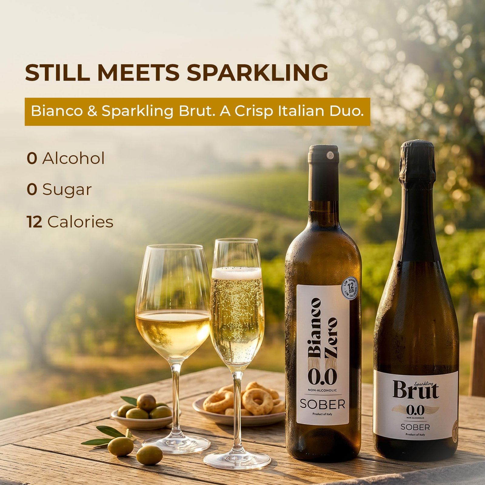 Sober Non Alcoholic Wine Combo | Bianco White Wine | Sparkling Brut | Low Calories | No Added Sugar | No Added Preservatives | Alcohol Free Wine Drink - Image 2