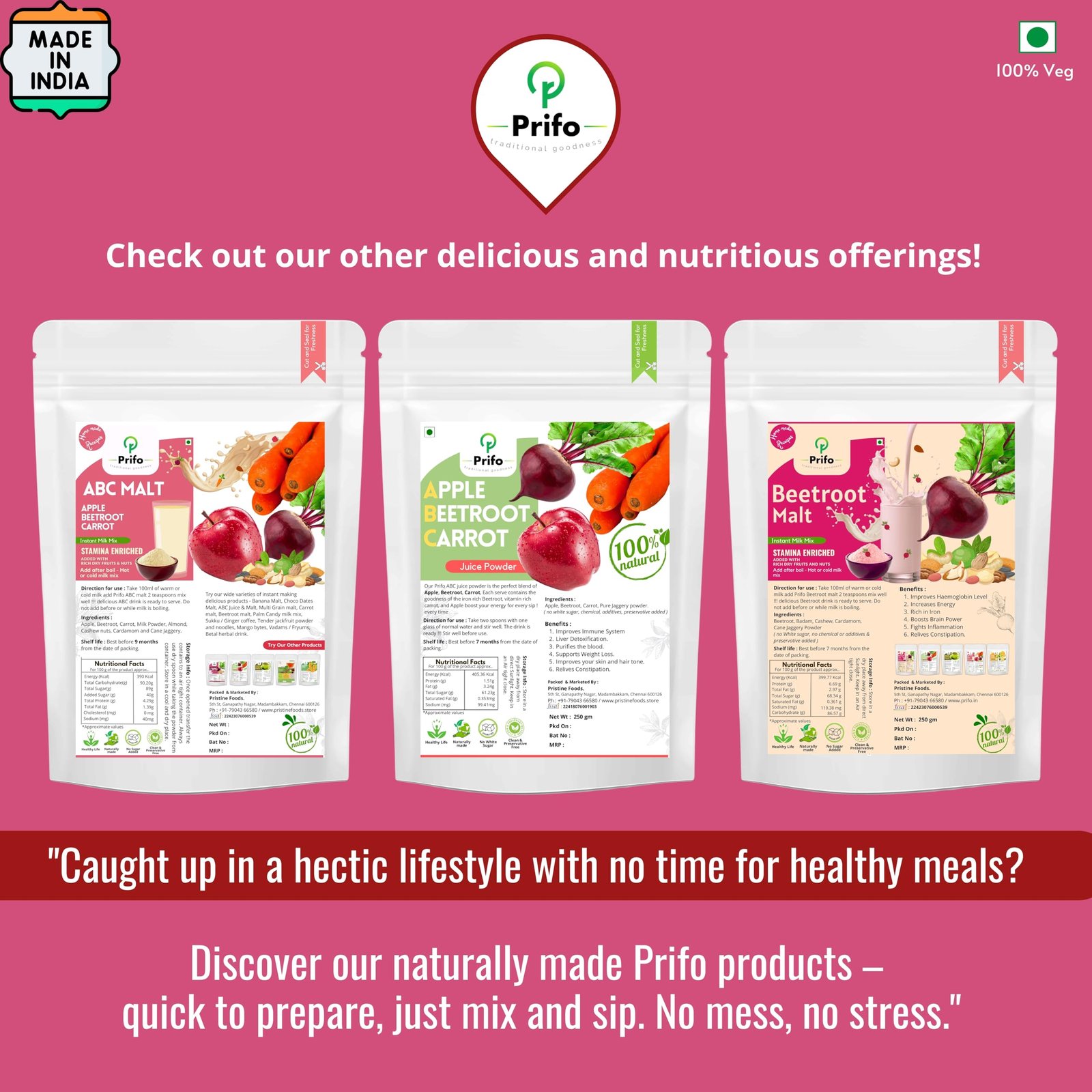 Prifo Beetroot Milk Mix Powder | No White Sugar | Enriched with Almonds, Cashews & Cardamom | 100% Natural | Immunity Booster | Instant Healthy Drink for Kids & Adults | 250g - Image 8