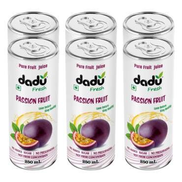 Dadu Fresh Passion Fruit Juice | Vitamin C & Antioxidant-Rich Exotic Drink | Supports Immune Health, Digestive Wellness & Skin Glow | No Added Sugar | Naturally Refreshing - 250 ML (Pack of 6)