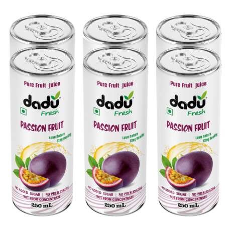 Dadu Fresh Passion Fruit Juice | Vitamin C & Antioxidant-Rich Exotic Drink | Supports Immune Health, Digestive Wellness & Skin Glow | No Added Sugar | Naturally Refreshing - 250 ML (Pack of 6)