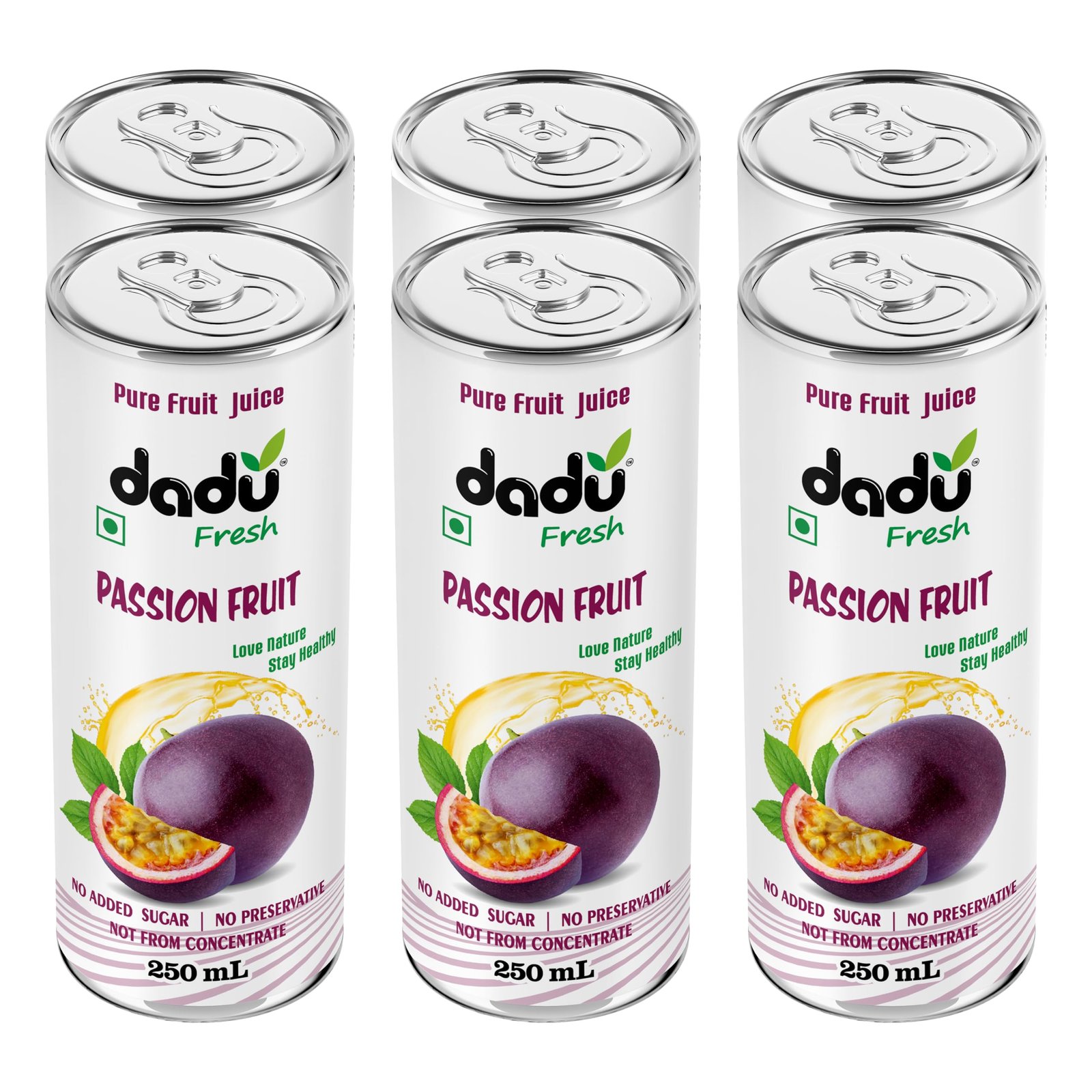 Dadu Fresh Passion Fruit Juice | Vitamin C & Antioxidant-Rich Exotic Drink | Supports Immune Health, Digestive Wellness & Skin Glow | No Added Sugar | Naturally Refreshing - 250 ML (Pack of 6)