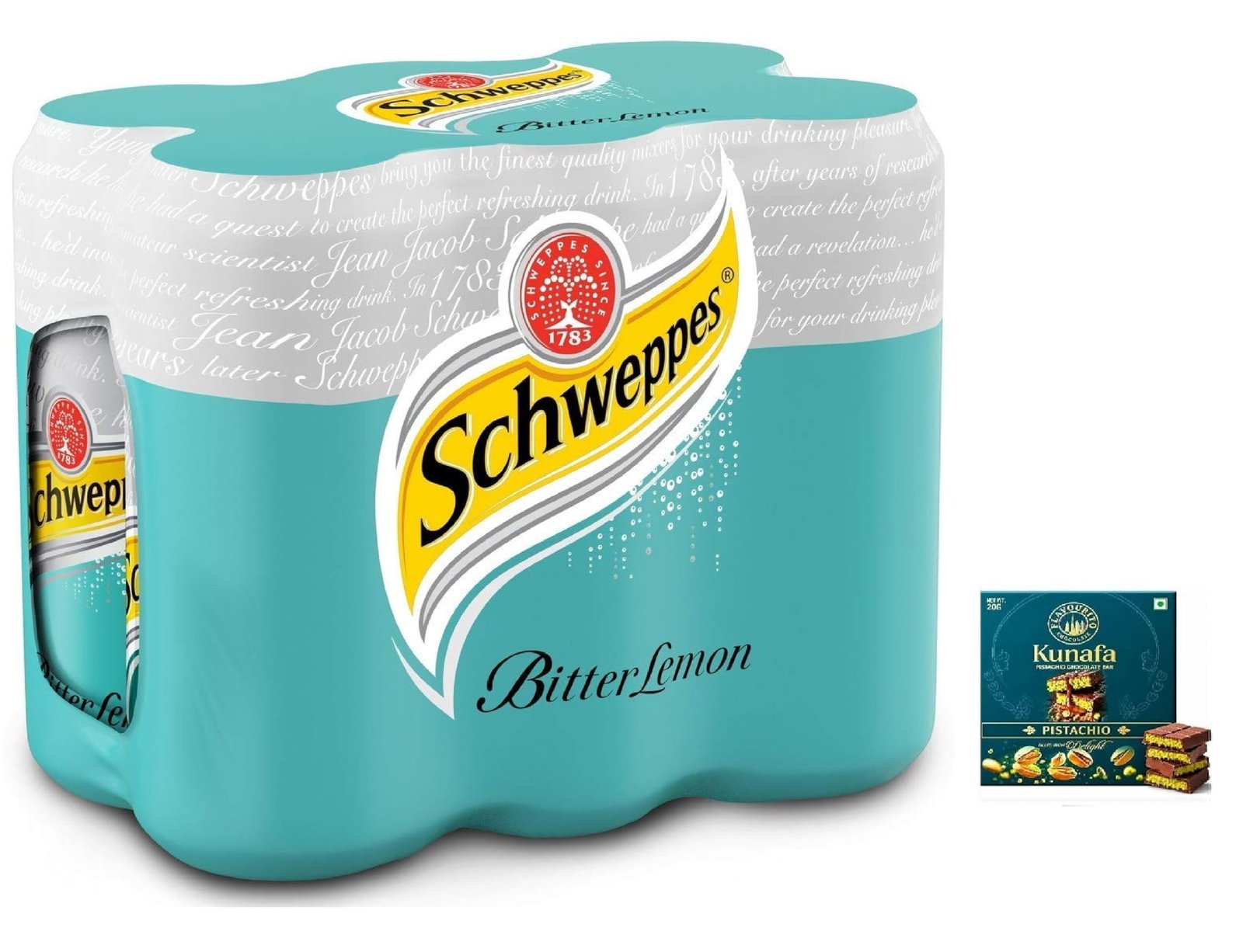 Schweppess Bitter Lemon Carbonated Soft Drink, 320 ml Each, Pack of 6 | Get FREE Flavourito Kunafa Chocolate 20g By Decadent Foods