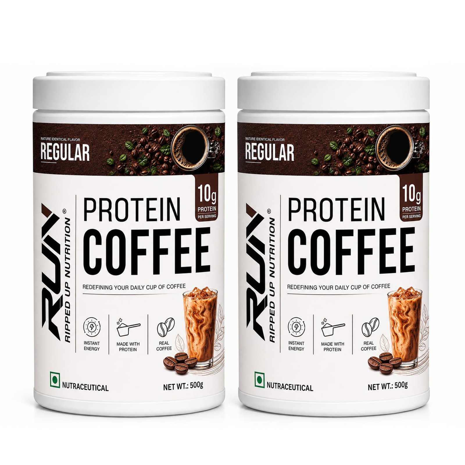 Ripped Up Nutrition Protein Coffee | 10g Protein Per Scoop | Versatile Usage - A Pre-Workout or Anytime Meal Replacement Shake|(Regular, 1kg (500gmx2))