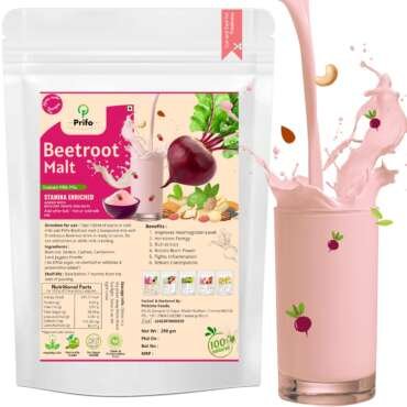 Prifo Beetroot Milk Mix Powder | No White Sugar | Enriched with Almonds, Cashews & Cardamom | 100% Natural | Immunity Booster | Instant Healthy Drink for Kids & Adults | 250g