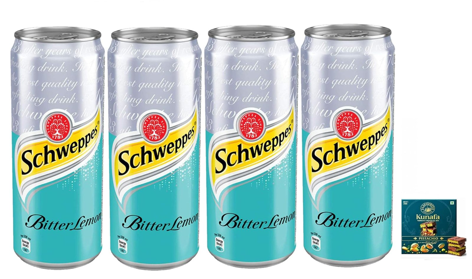 Schweppess Bitter Lemon Carbonated Soft Drink, 320 ml Each, Pack of 4 | Get FREE Flavourito Kunafa Chocolate 20g By Decadent Foods