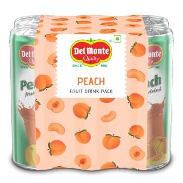 Del Monte Peach Fruit Drink (6 X 240 ML Can) -With Real Peach bits | Sweet, Juicy & Perfect for Cocktails & Mocktails