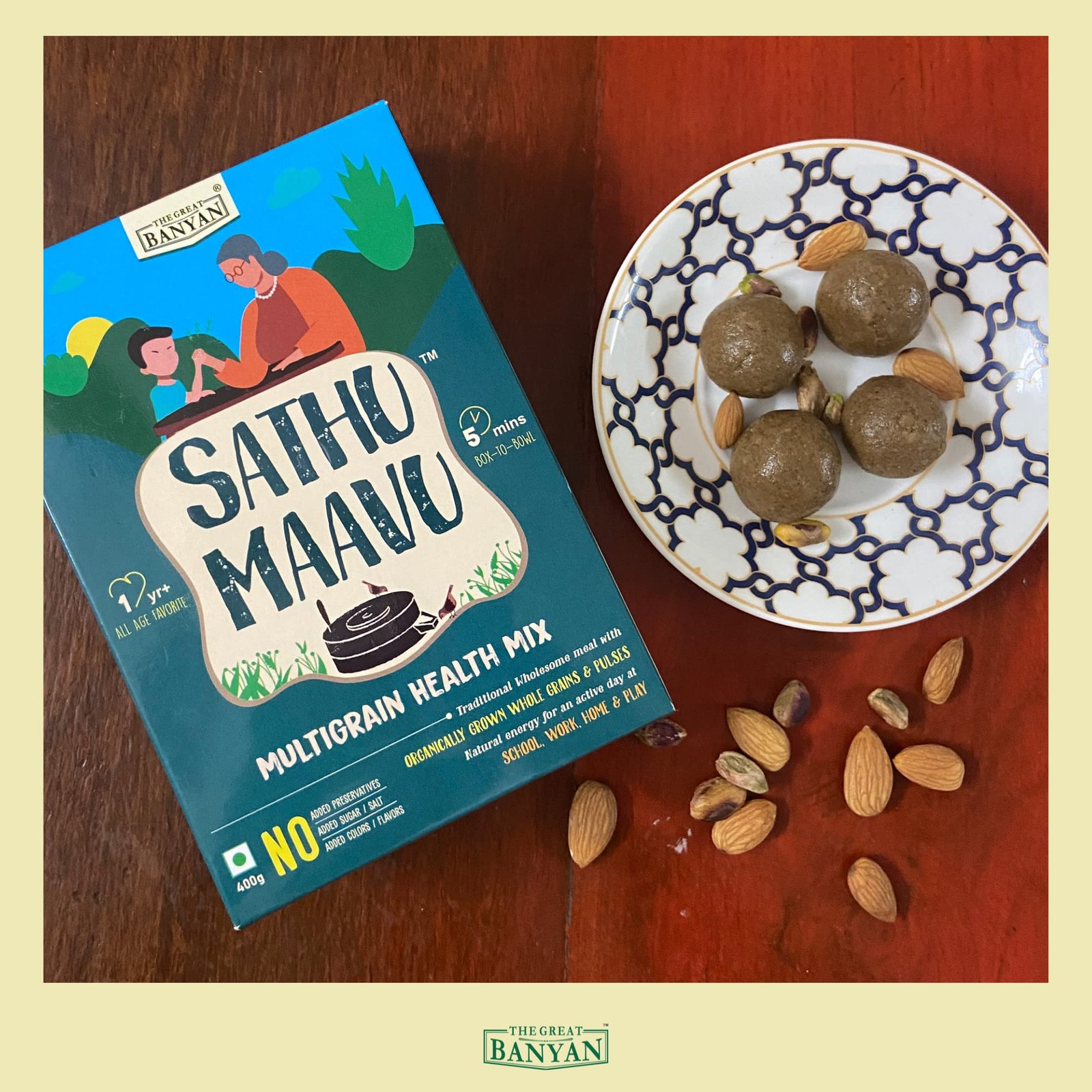 The Great Banyan Multigrain Sathu Maavu for Kids & Adults 400g – Made with Wholegrains, Millets, Pulses & Nuts | No added Sugar/Salt, Preservative Free Sathumaavu Kanji Drink Mix - Image 2