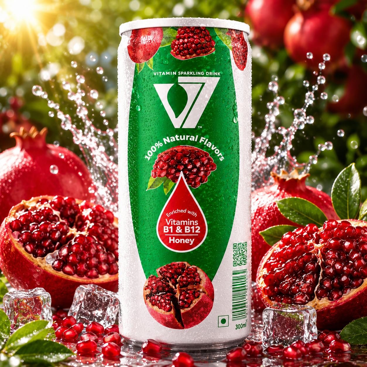 V7 Vitamin Sparkling Drink Pomegranate & Pina Colada Combo, 300ml Each | Immune Support, 100% Natural Flavours, 2 Flavour Variety Pack, Carbonated Beverage | Imported From Egypt - Image 3