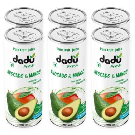 Dadu Fresh Avocado & Mango Juice | Pure Natural Fruit Healthy Beverage | Not from Concentrate, No Added Sugar, No Preservatives or Artificial Flavours | Vitamin Rich & Naturally Refreshing | 6 Cans x 320ml (1920ml)