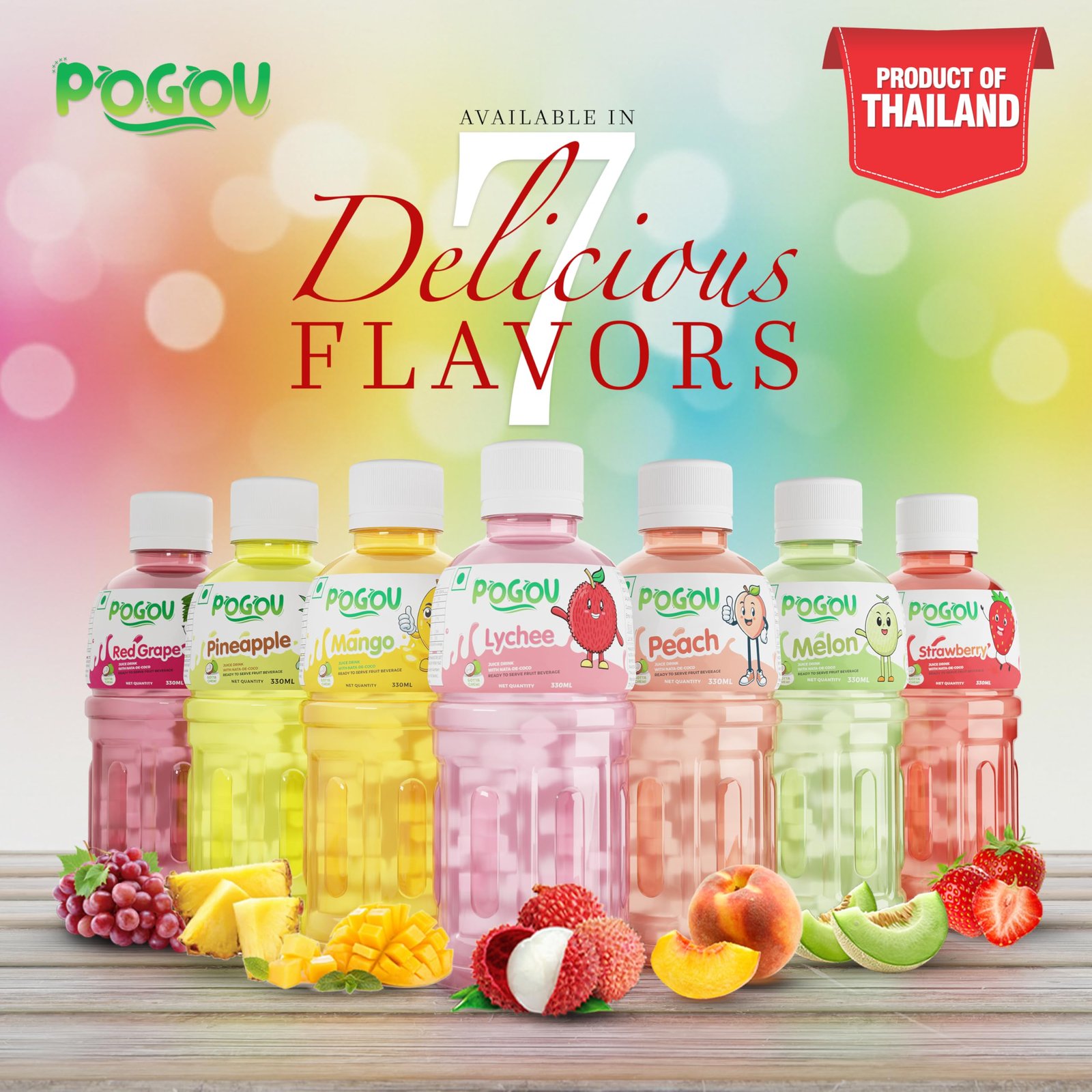 POGOU Lychee Fruit Juice with 25% Nata De Coco | Real Thai Tropical Drink with Coconut Jelly | Healthy Fruit Juice for Kids & Adults | Natural Flavored Refreshing Beverage | Imported from Thailand | Pack of 6, 330ml Each - Image 8