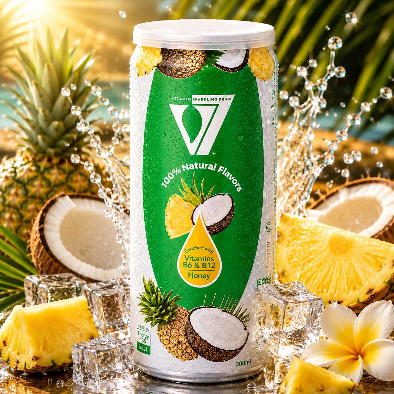V7 Vitamin Sparkling Drink Pomegranate & Pina Colada Combo, 300ml Each | Immune Support, 100% Natural Flavours, 2 Flavour Variety Pack, Carbonated Beverage | Imported From Egypt - Image 7