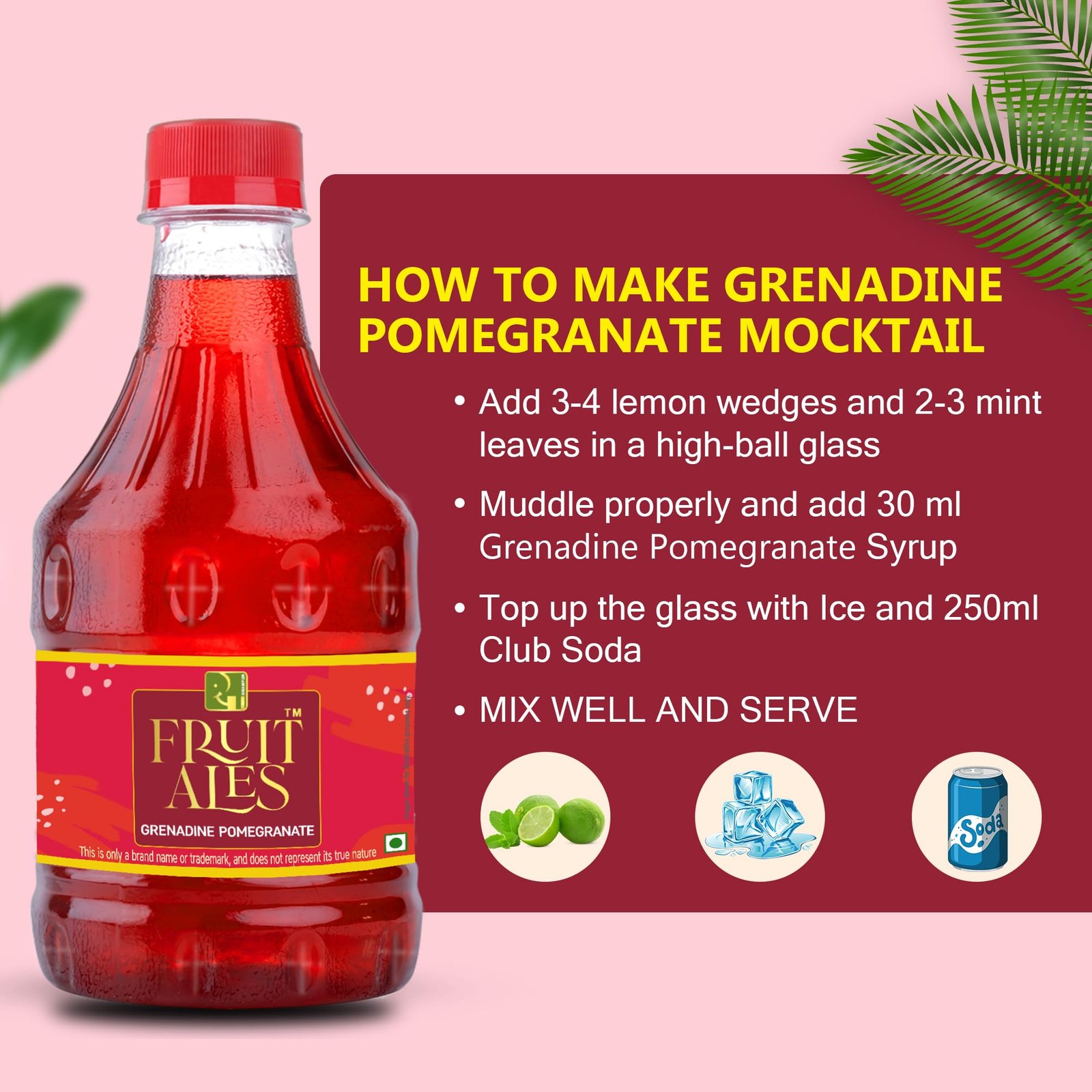 DHAMPURGREEN Grenadine Pomegranate Syrup 300ml | Mocktail & Cocktail Mixer Drink Concentrate | Non Alcoholic Beverage for Soda, Lemonade & Summer Drinks | Pomegranate Flavour - Image 6