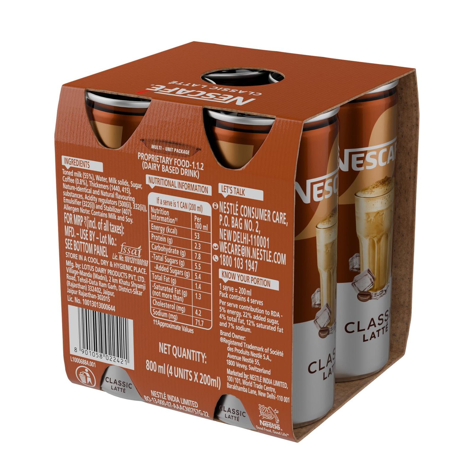 Nescafé Ready to Drink Cold Coffee Can, Classic Latte, 200ml, Pack of 4 - Image 2