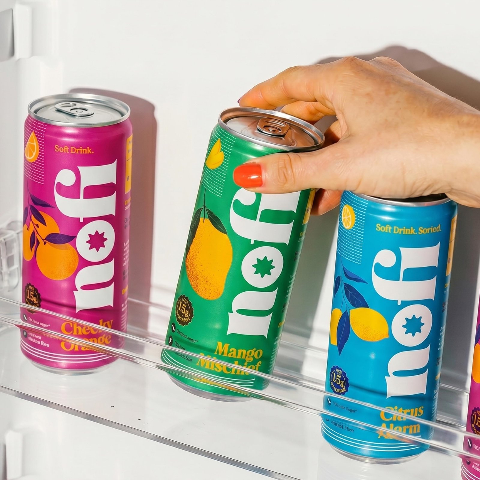 NOFI Assorted Carbonated Soft Drinks, 3 Flavours x 2 Cans (Citrus Alarm, Cheeky Orange, Mango Mischief) | Made with Prebiotic Fibre | No Preservatives | 250 ml Cans (Pack of 6) - Image 2