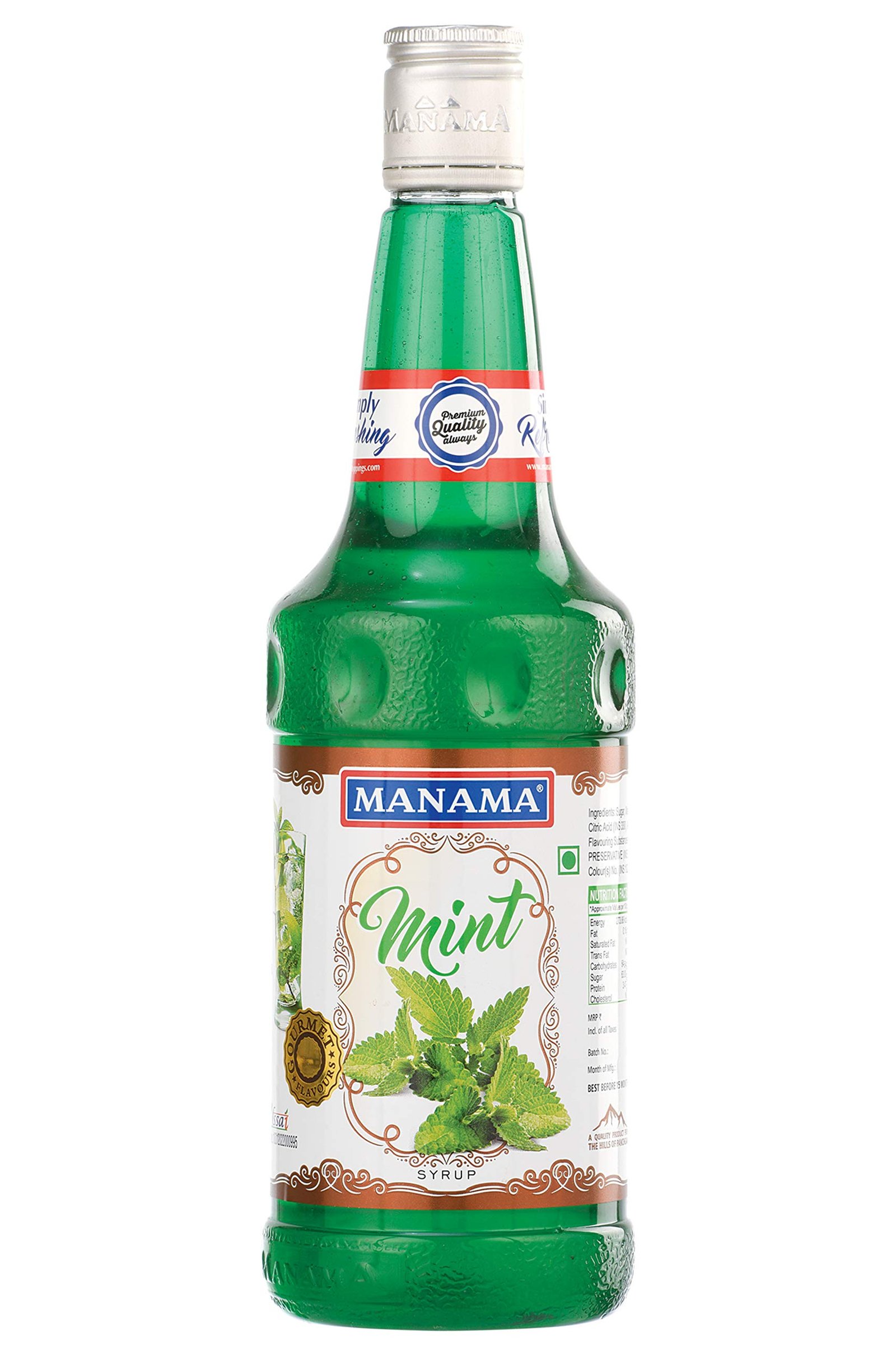 Manama Mint Syrup | Fruit Mixer for Mocktails, Cocktails, Drinks, Juices, Beverages | Non Alcoholic Mix 750ML Bottle