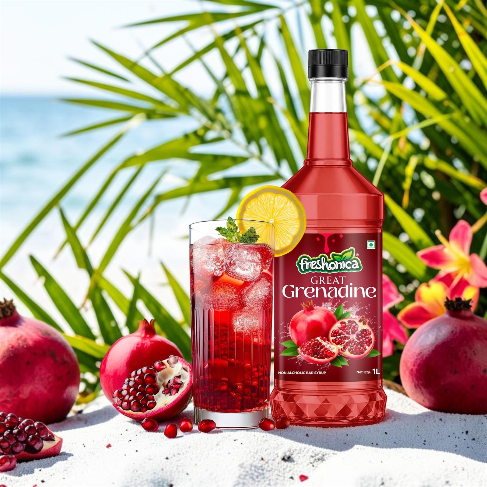 Freshonica Great Grenadine Syrup | Premium Non Alcoholic Bar Mixer for Cocktails Mocktails and Beverages | Vibrant Red Colour and Fruity Flavour | 1 Litre - Image 5