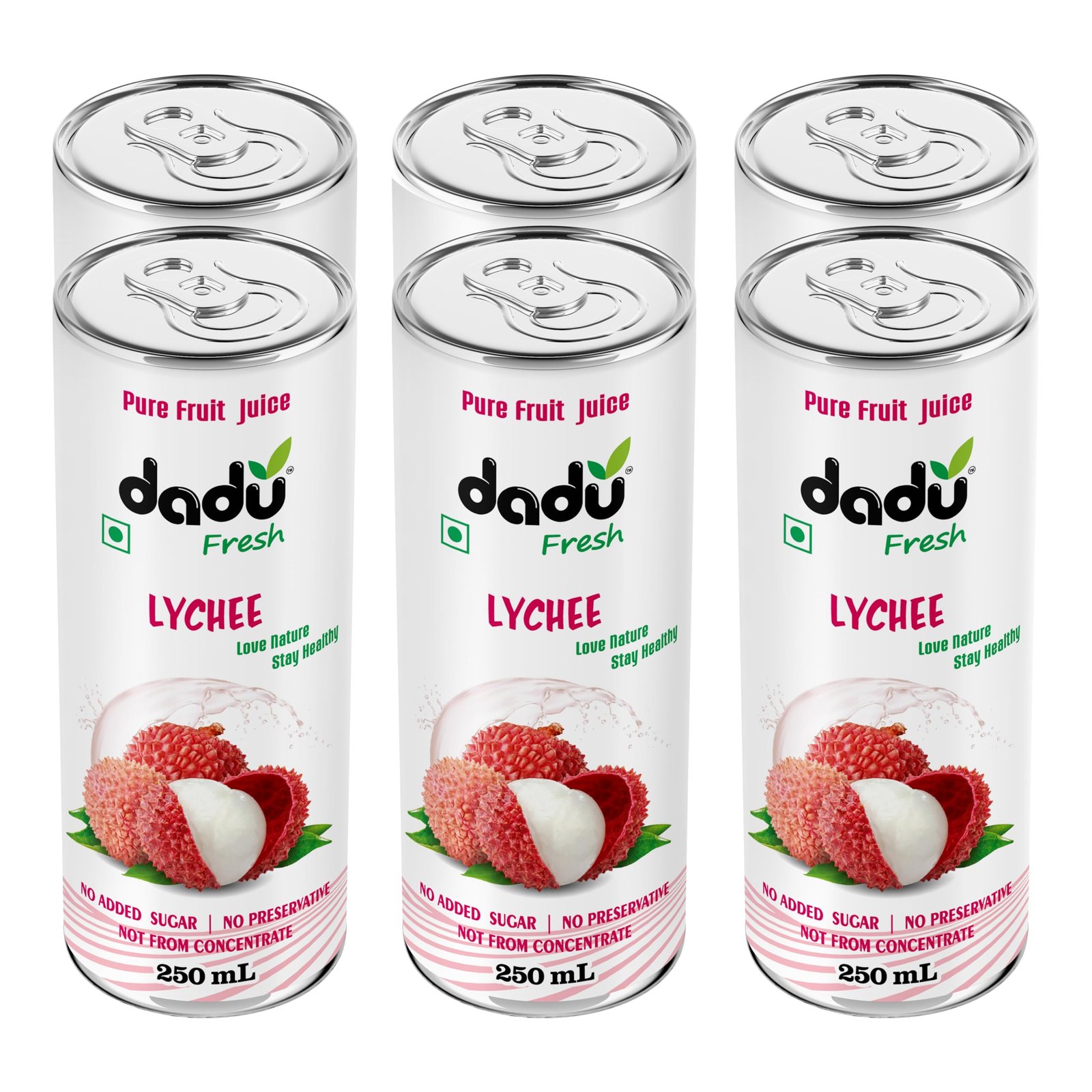 Dadu Fresh Lychee Juice | Naturally Sweet & Refreshing Drink Rich in Vitamin C & Antioxidants | Supports Hydration, Immune Health & Skin Radiance | No Added Sugar - 250 ML (Pack of 6)