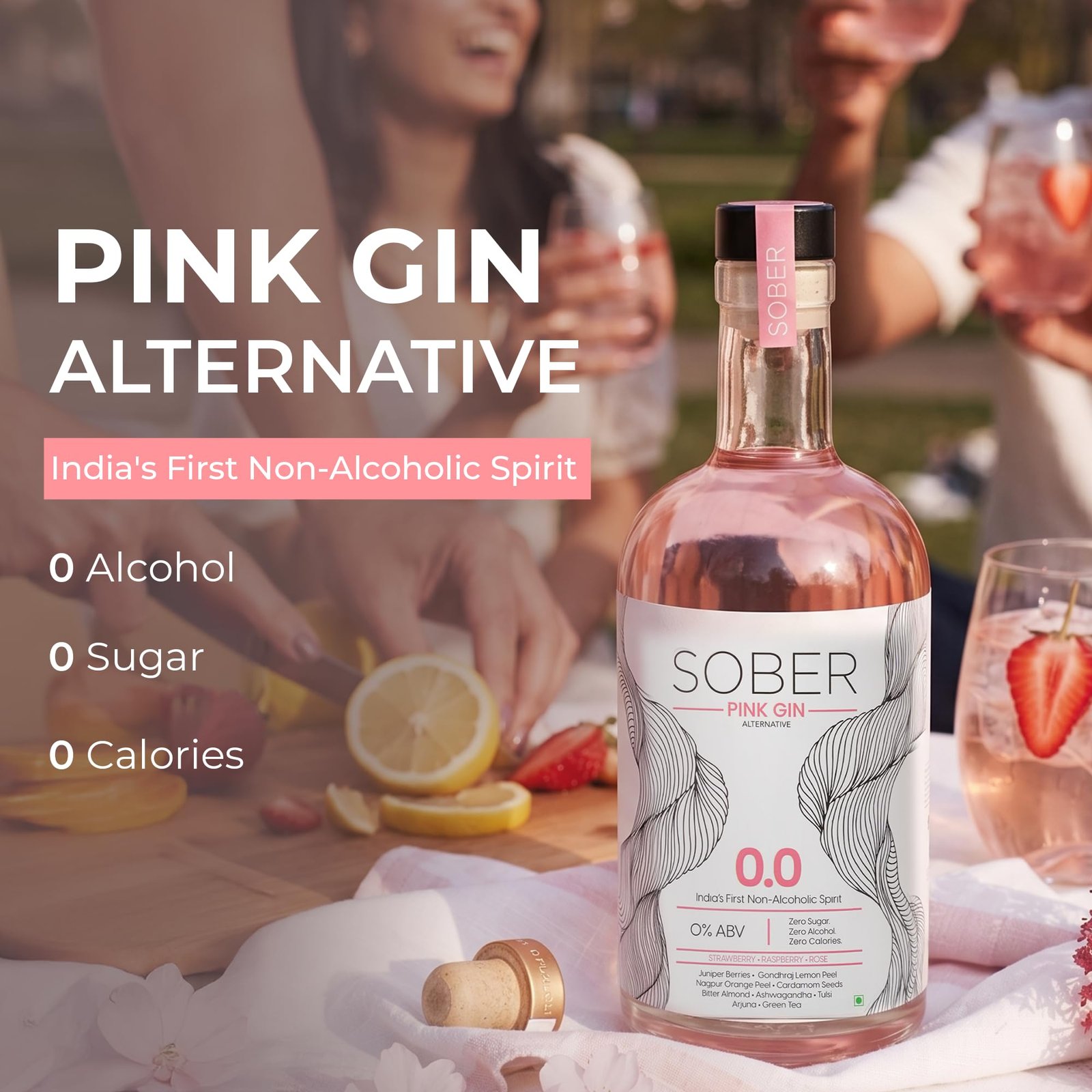 SOBER Pink Gin Alternative | 0.0% ABV Zero Alcohol Drink | Premium Non Alcoholic Gin | Strawberry Raspberry Rose Notes | Sugar Free Zero Calorie | 750ml - Image 2